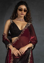Ideal Maroon Color Satin Fabric Designer Saree