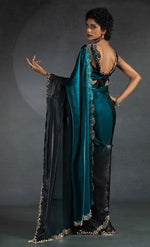 Ideal Teal Color Satin Fabric Designer Saree
