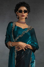 Ideal Teal Color Satin Fabric Designer Saree