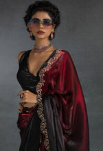 Ideal Red Color Satin Fabric Designer Saree