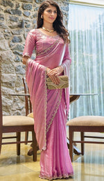 Lovely Pink Color Silk Fabric Designer Saree