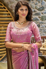 Lovely Pink Color Silk Fabric Designer Saree