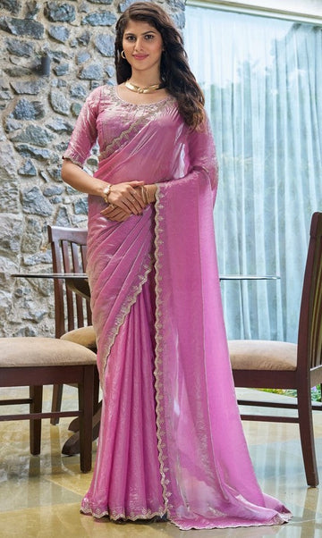 Lovely Pink Color Silk Fabric Designer Saree