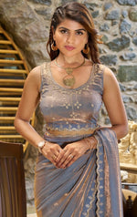 Lovely Grey Color Silk Fabric Designer Saree