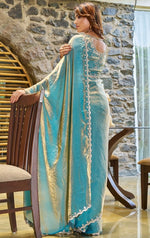Lovely Turquoise Color Silk Fabric Designer Saree
