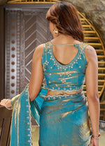 Lovely Turquoise Color Silk Fabric Designer Saree