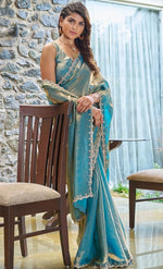 Lovely Turquoise Color Silk Fabric Designer Saree
