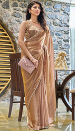 Lovely Brown Color Silk Fabric Designer Saree
