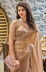 Lovely Brown Color Silk Fabric Designer Saree