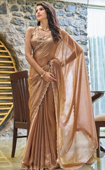 Lovely Brown Color Silk Fabric Designer Saree