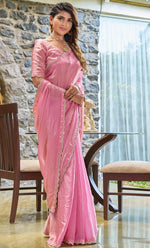 Lovely Pink Color Silk Fabric Designer Saree