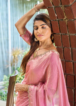 Lovely Pink Color Silk Fabric Designer Saree