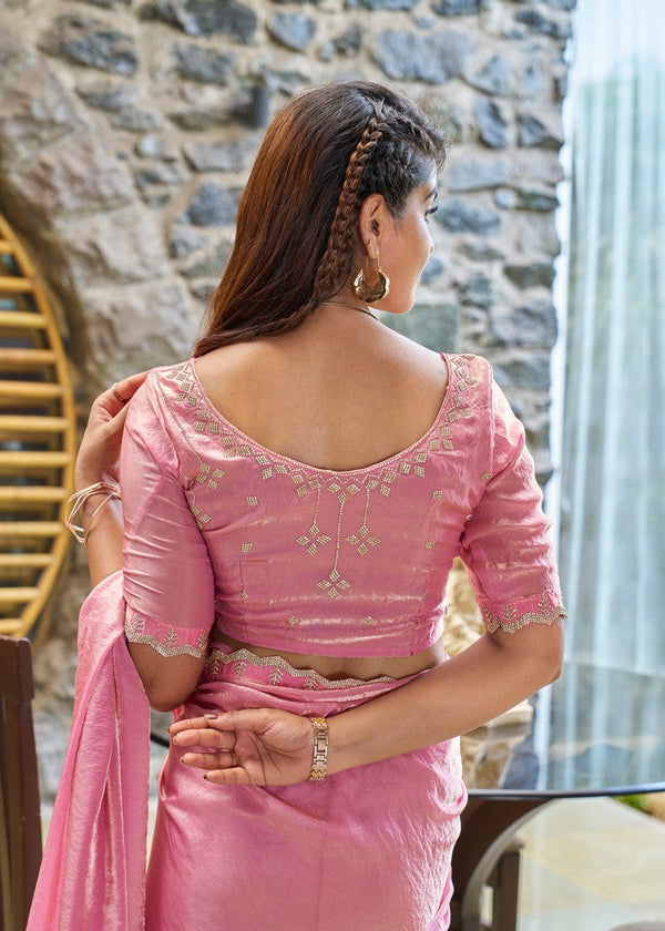 Lovely Pink Color Silk Fabric Designer Saree