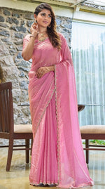 Lovely Pink Color Silk Fabric Designer Saree