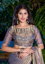 Striking Grey Color Silk Fabric Partywear Saree