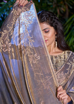 Striking Grey Color Silk Fabric Partywear Saree