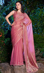 Striking Peach Color Silk Fabric Partywear Saree