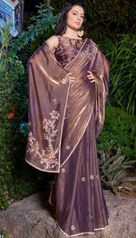 Striking Purple Color Silk Fabric Partywear Saree