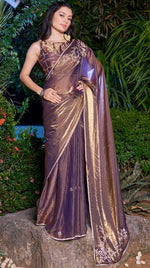 Striking Purple Color Silk Fabric Partywear Saree