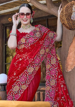 Amazing Red Color Silk Fabric Partywear Saree