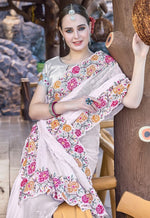 Amazing White Color Silk Fabric Partywear Saree