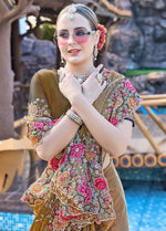 Amazing Golden Color Silk Fabric Partywear Saree