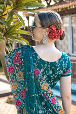 Amazing Green Color Silk Fabric Partywear Saree