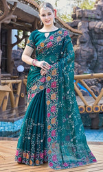 Amazing Green Color Silk Fabric Partywear Saree