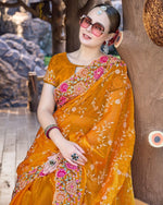 Amazing Mustard Color Silk Fabric Partywear Saree