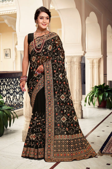 Superb Black Color Georgette Fabric Partywear Saree