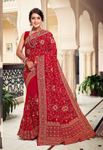 Superb Red Color Georgette Fabric Partywear Saree