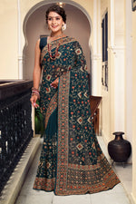 Superb Teal Color Georgette Fabric Partywear Saree