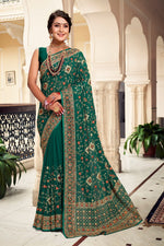 Superb Teal Color Georgette Fabric Partywear Saree