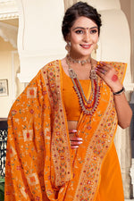 Superb Mustard Color Georgette Fabric Partywear Saree