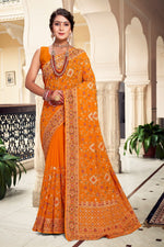 Superb Mustard Color Georgette Fabric Partywear Saree