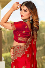 Beauteous Red Color Satin Fabric Partywear Saree