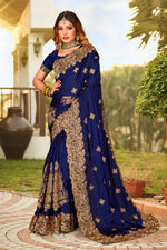 Beauteous Blue Color Satin Fabric Partywear Saree
