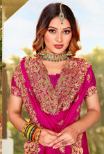 Beauteous Pink Color Satin Fabric Partywear Saree