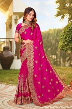 Beauteous Pink Color Satin Fabric Partywear Saree