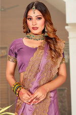 Beauteous Purple Color Satin Fabric Partywear Saree