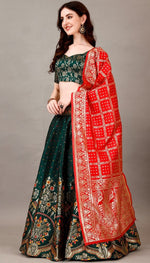 Glowing Green Color Jacquard Fabric Party Wear Lehenga