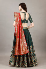 Glowing Green Color Jacquard Fabric Party Wear Lehenga