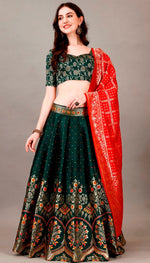Glowing Green Color Jacquard Fabric Party Wear Lehenga