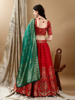 Glowing Red Color Jacquard Fabric Party Wear Lehenga