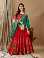 Glowing Red Color Jacquard Fabric Party Wear Lehenga