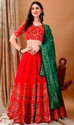 Glowing Red Color Jacquard Fabric Party Wear Lehenga