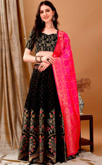 Glowing Black Color Jacquard Fabric Party Wear Lehenga