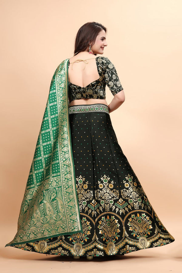Glowing Black Color Jacquard Fabric Party Wear Lehenga