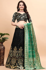 Glowing Black Color Jacquard Fabric Party Wear Lehenga