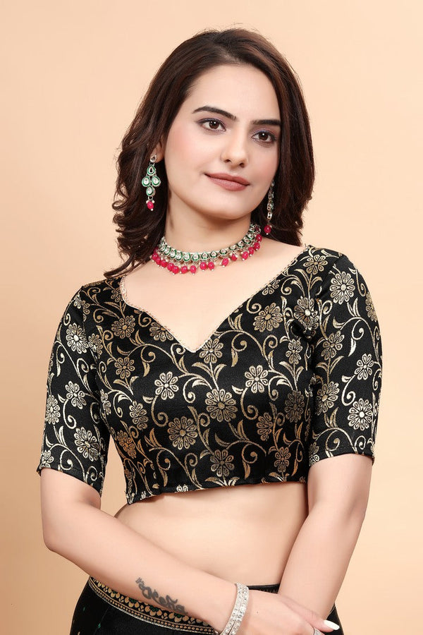 Glowing Black Color Jacquard Fabric Party Wear Lehenga